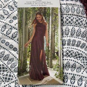 Mori Lee Burgundy Sequined Maxi Dress